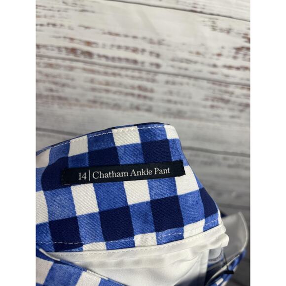 Talbots Pants Women's 14 Blue White Chatham Ankle Gingham Check Slim Leg Stretch - Picture 4 of 12